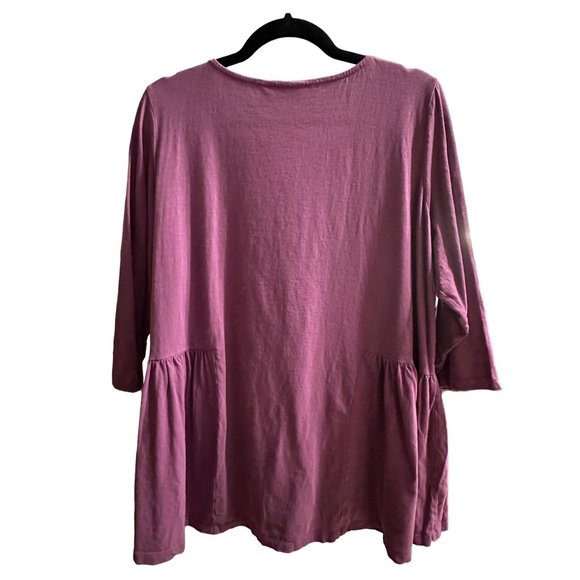 LOGO by Lori Goldstein size 1X purple cotton embroidered bodice 3/4 sleeve top - Picture 3 of 8